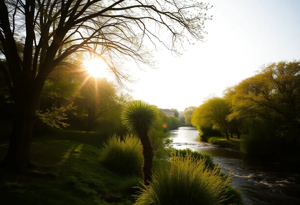A serene natural setting symbolizing community and education.