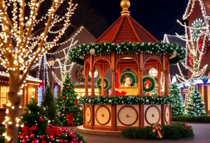 A captivating Christmas village at Dallas Arboretum with lights and decorations