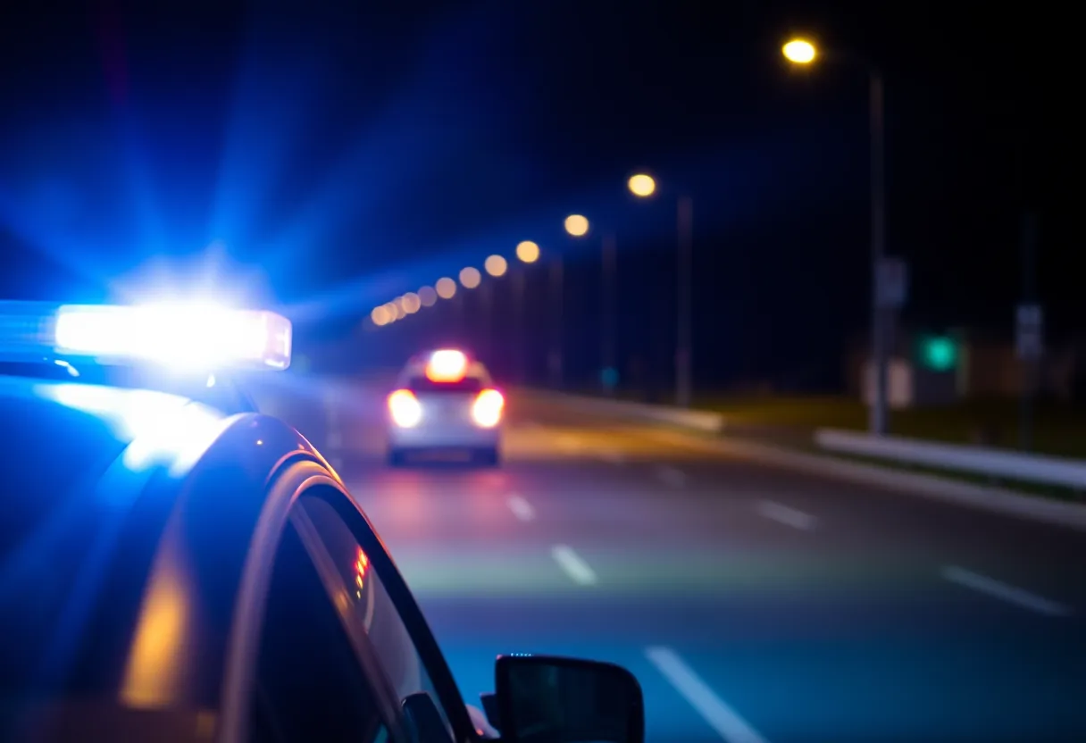Police lights at the scene of a DUI incident