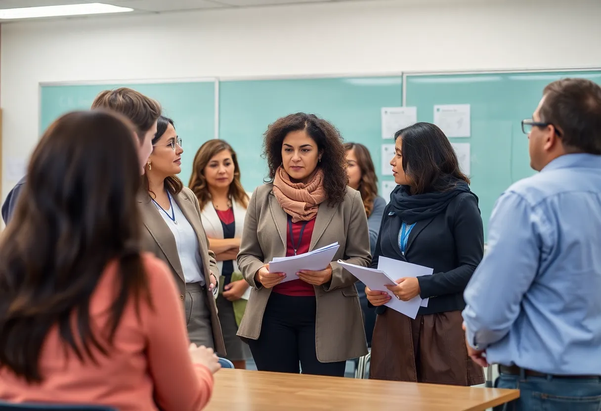 Educators discussing accountability and respect in a school.