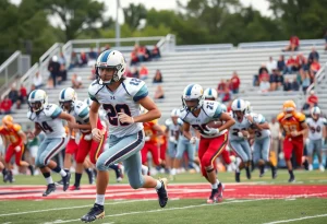 High school football players competing during a game in Iowa.