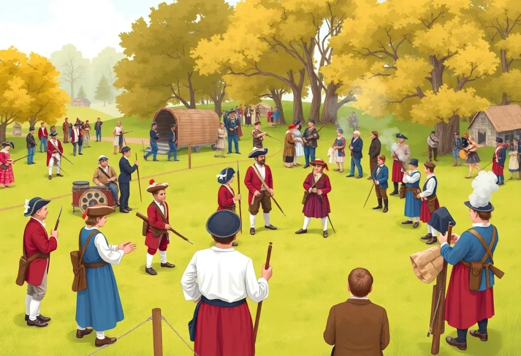 Reenactors performing at a historic battlefield event for Ken Burns' documentary.