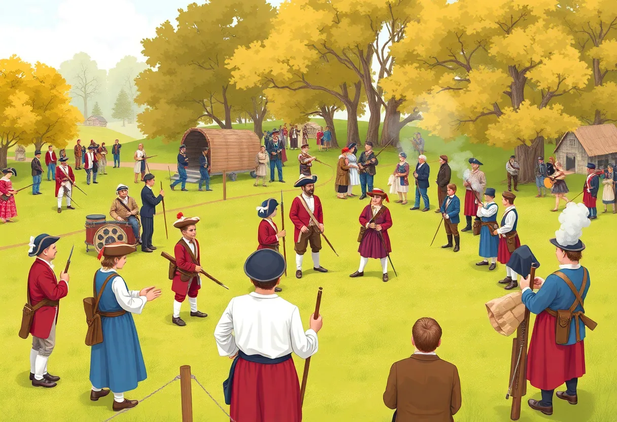Reenactors performing at a historic battlefield event for Ken Burns' documentary.