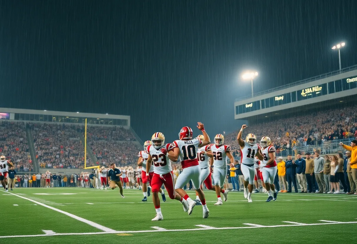 Celebration of ODU football team after a game victory