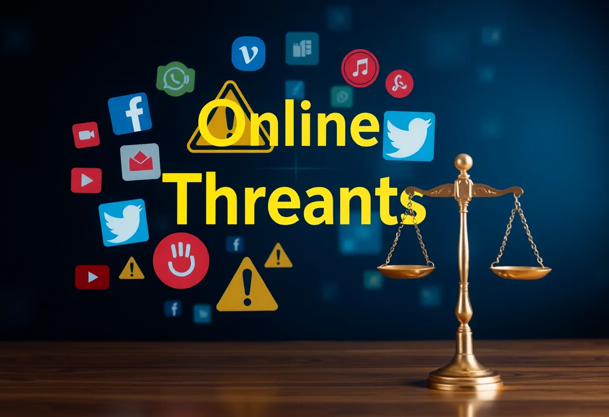 Conceptual image depicting online threats and justice