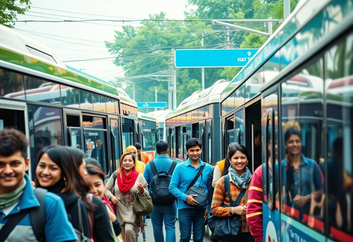 Commuters using public transportation in Williamsburg