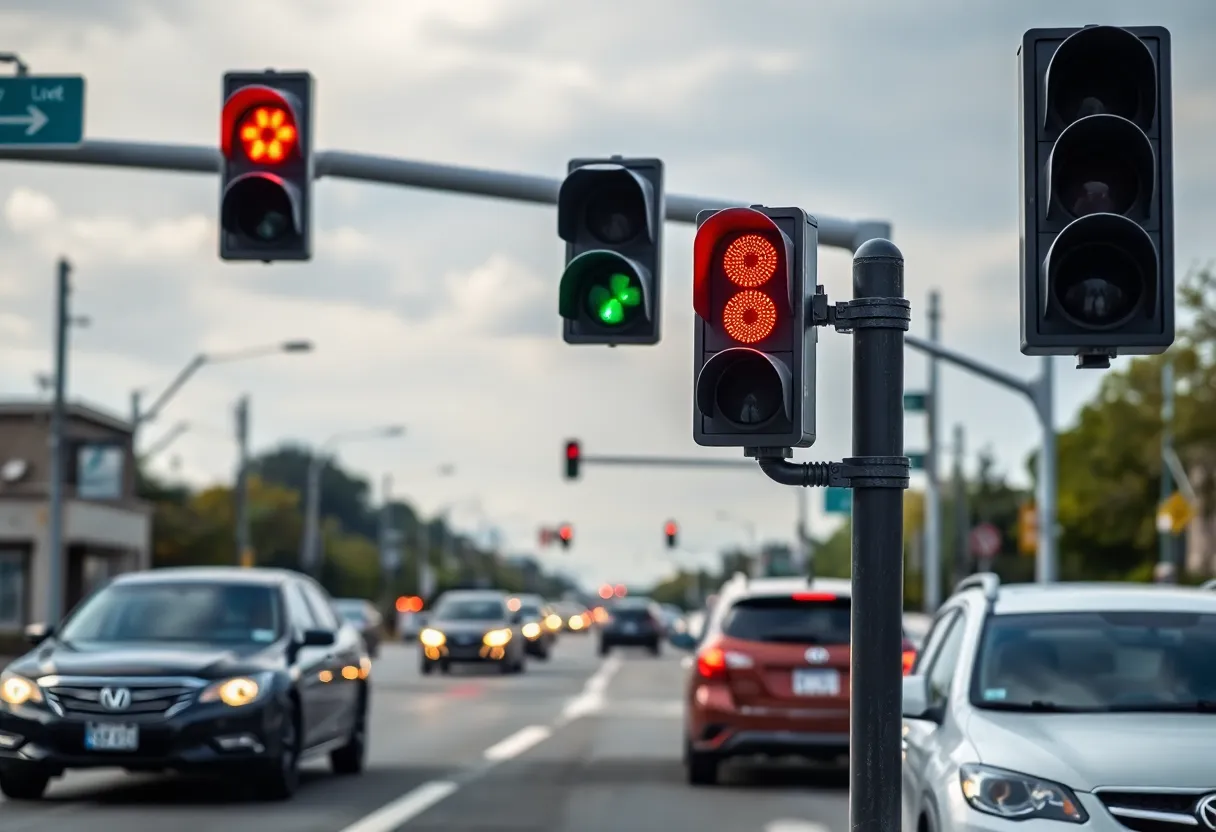 Red-light camera installed at a busy intersection