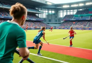 Field hockey players from Richmond and Liberty compete during a match.