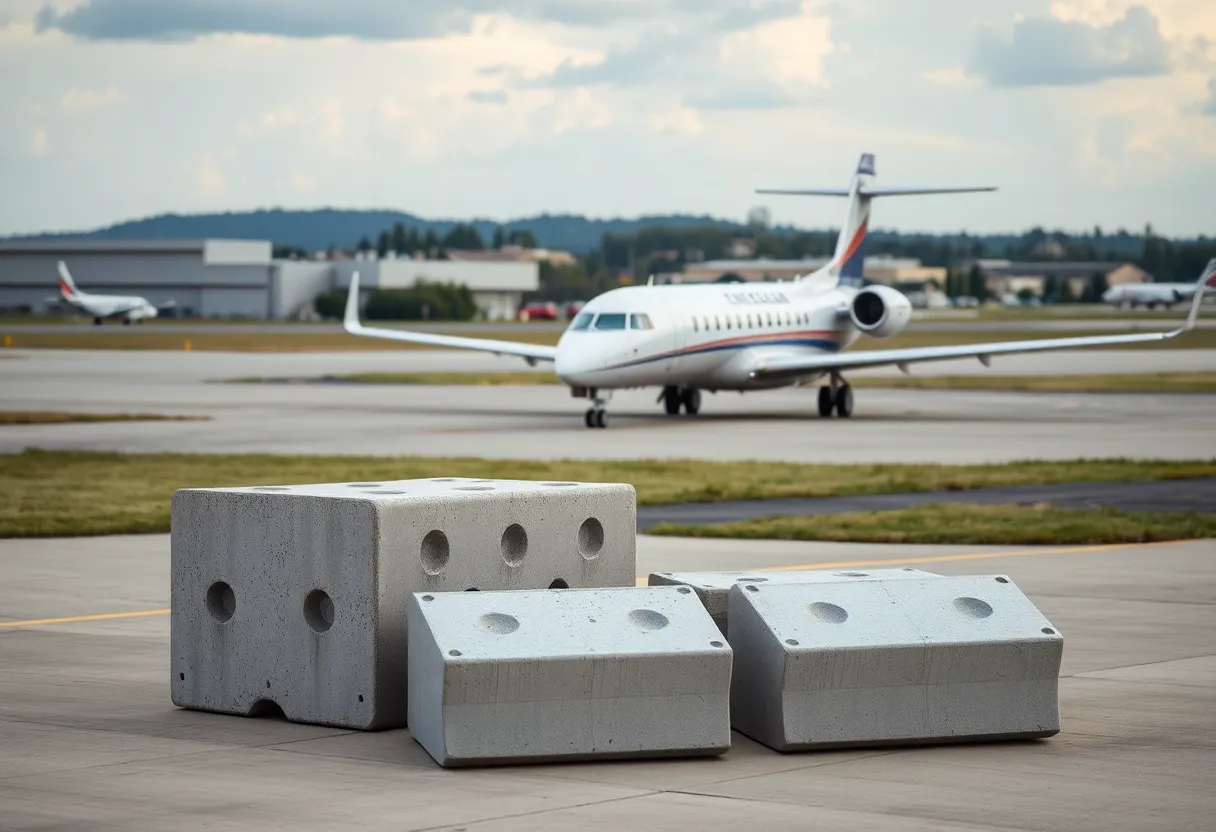 Embraer ERJ-145 aircraft near runway with safety features