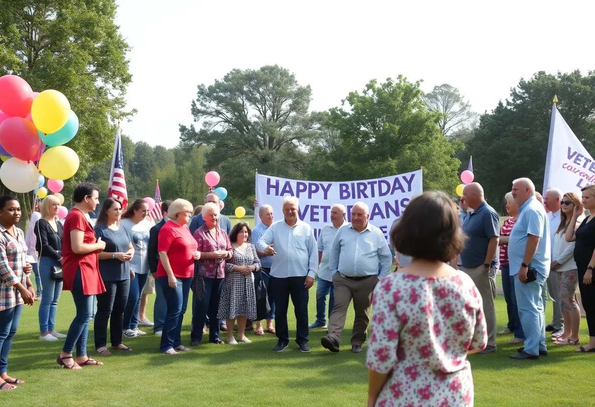 Community celebration for a veteran's birthday in Surry County