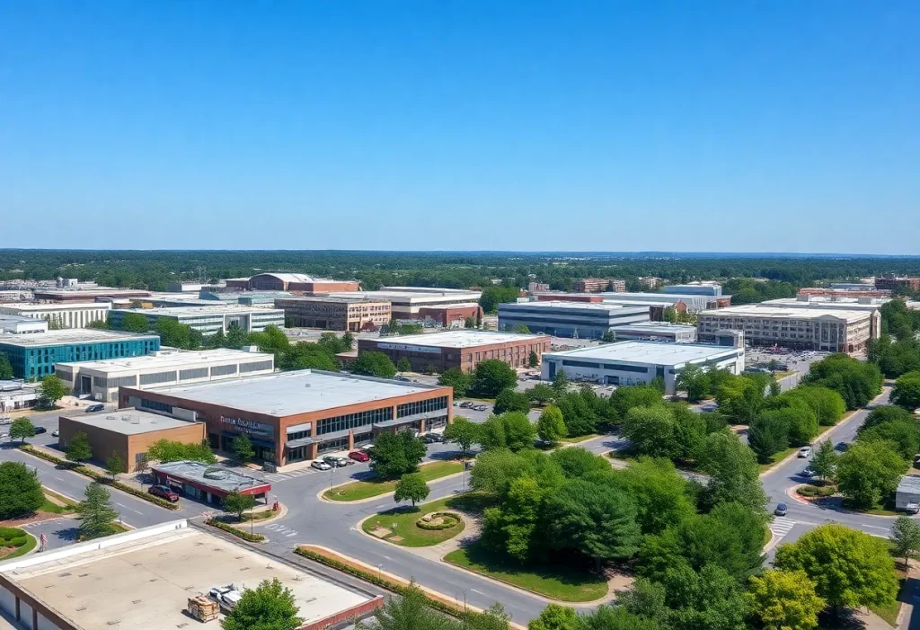 A bustling commercial area in Virginia with various properties.