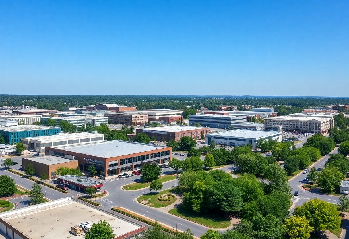 A bustling commercial area in Virginia with various properties.