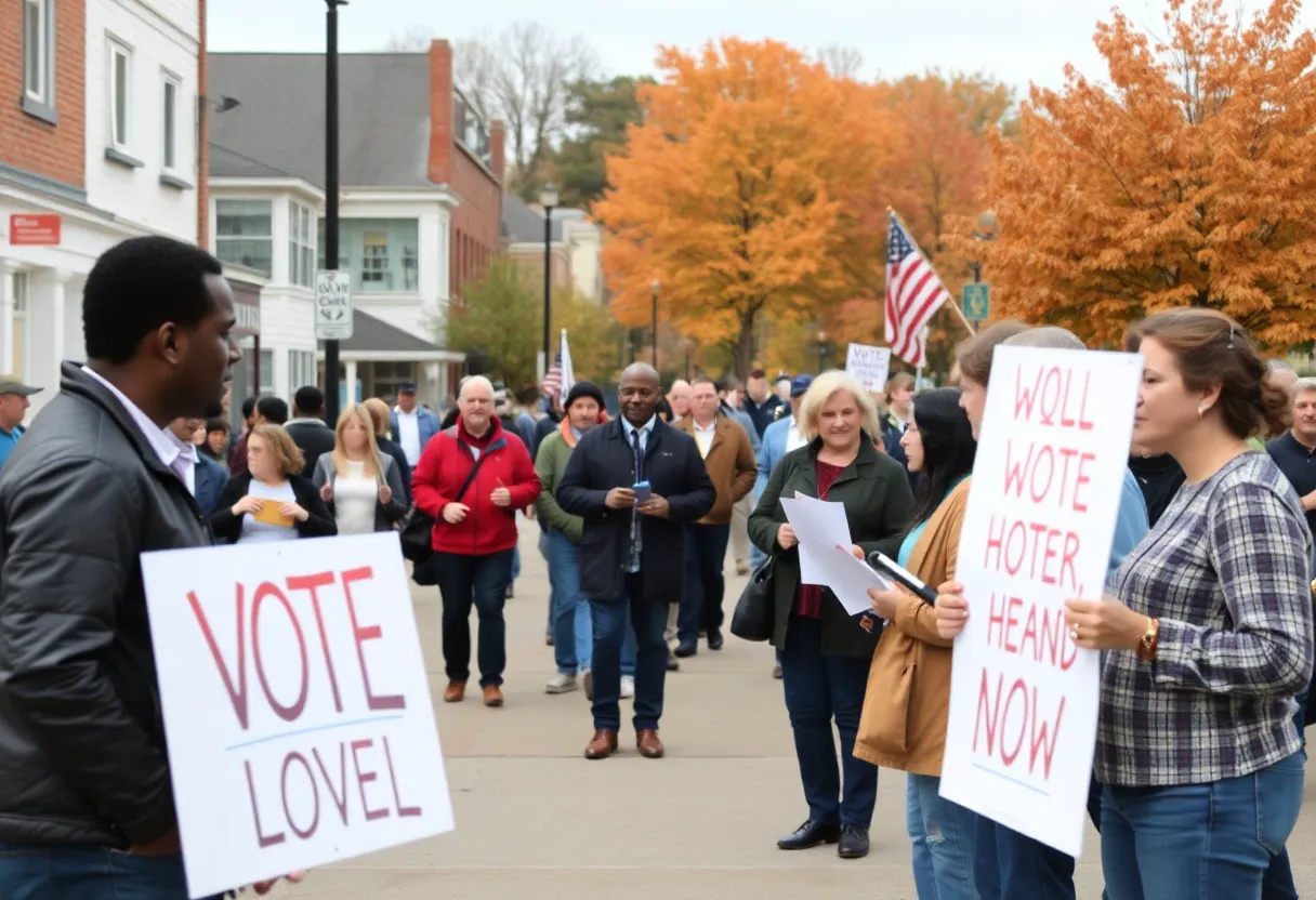 Residents of Virginia participating in community discussions and voting activities.