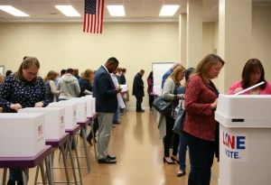 Polling station in Virginia filled with voters casting their ballots