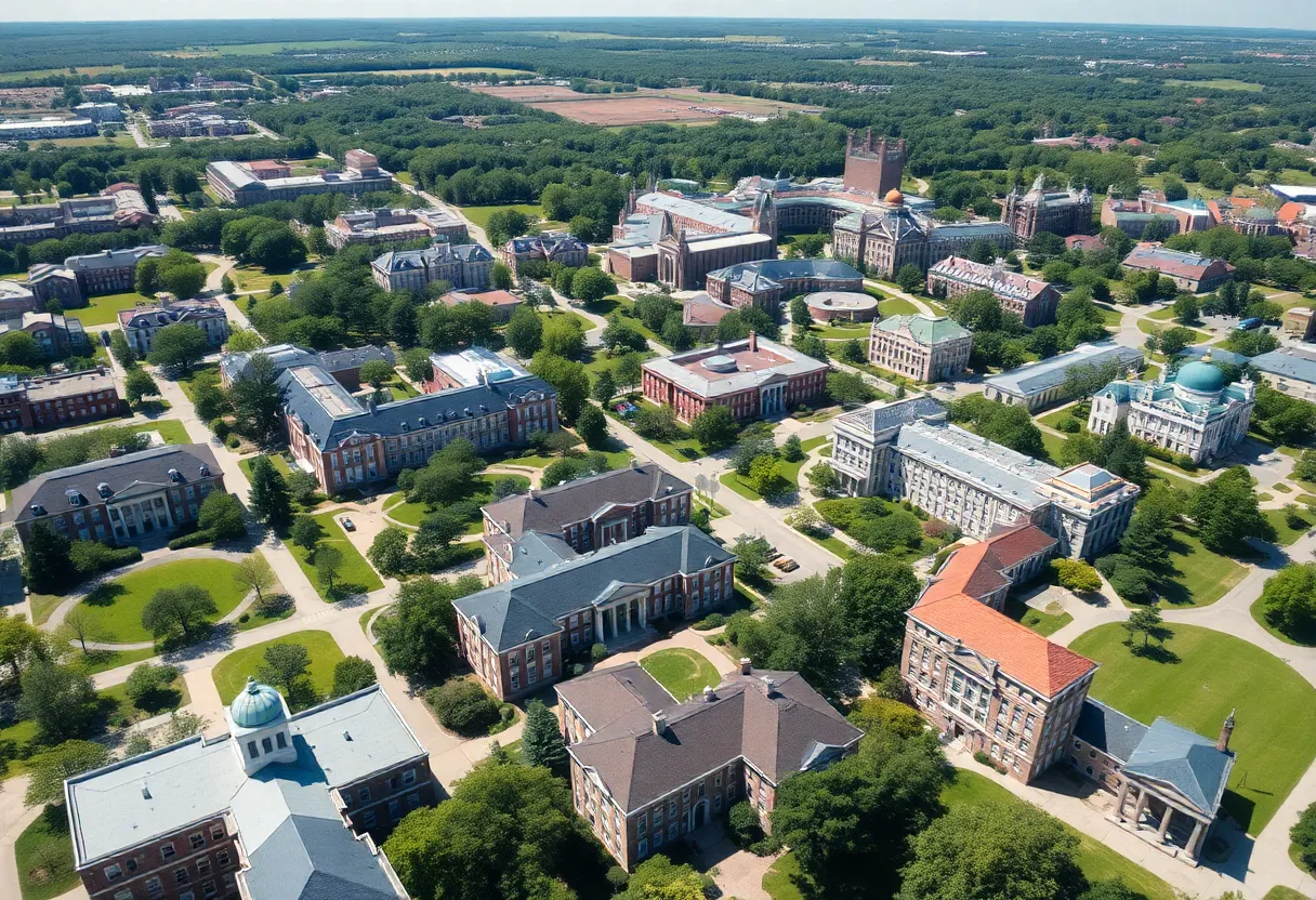 Aerial view of Virginia university campuses