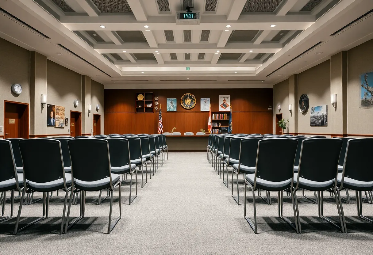 Meeting room at William & Mary set for Board of Visitors assembly