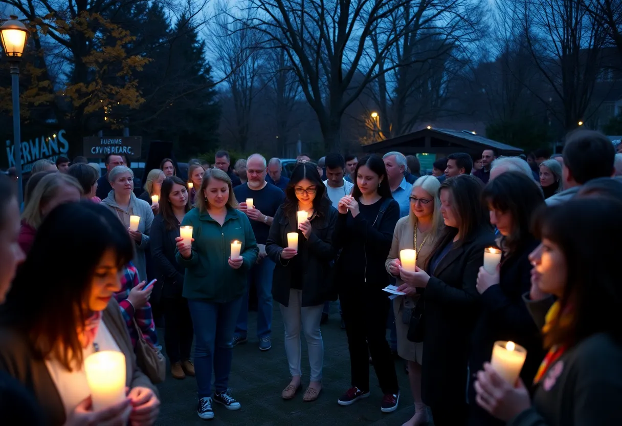 Candlelight vigil attendees holding candles in Williamsburg