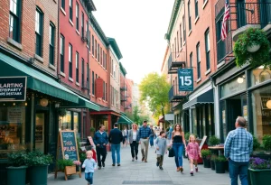 Vibrant community scene in Williamsburg with local businesses