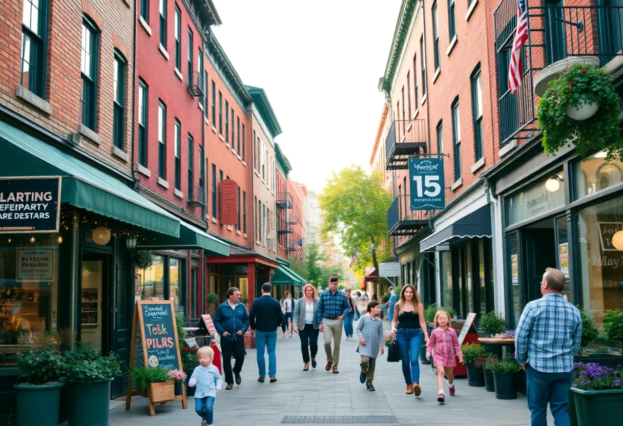 Vibrant community scene in Williamsburg with local businesses
