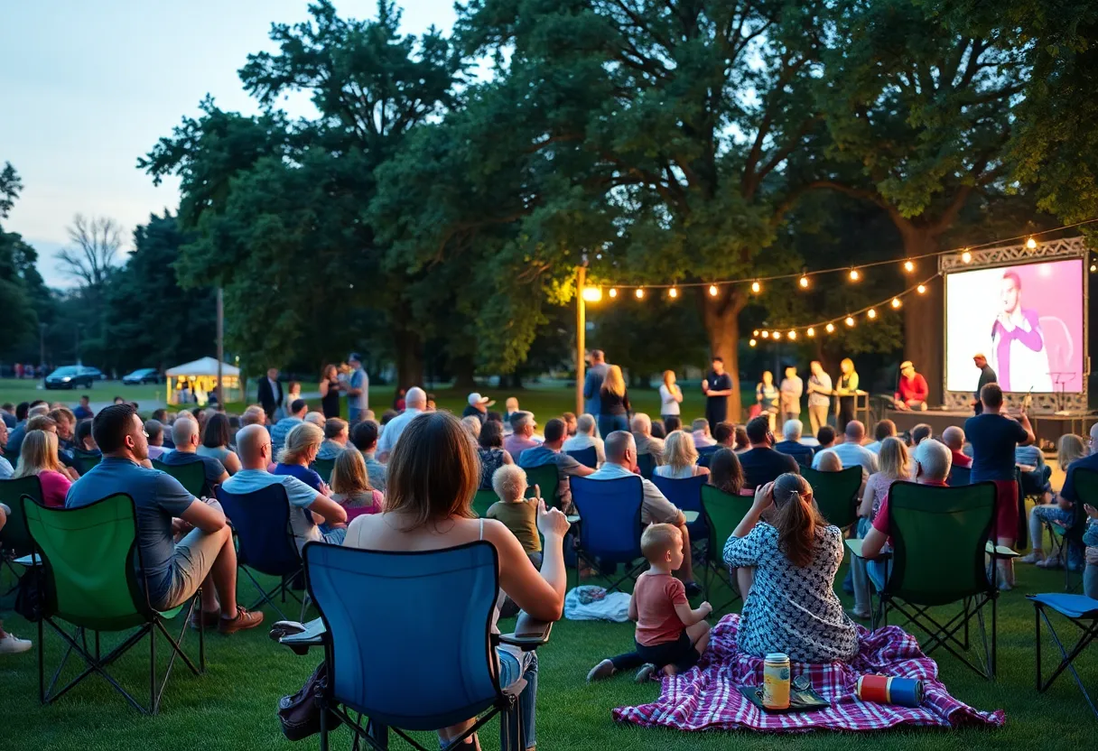 Families enjoying a free outdoor concert in Williamsburg.
