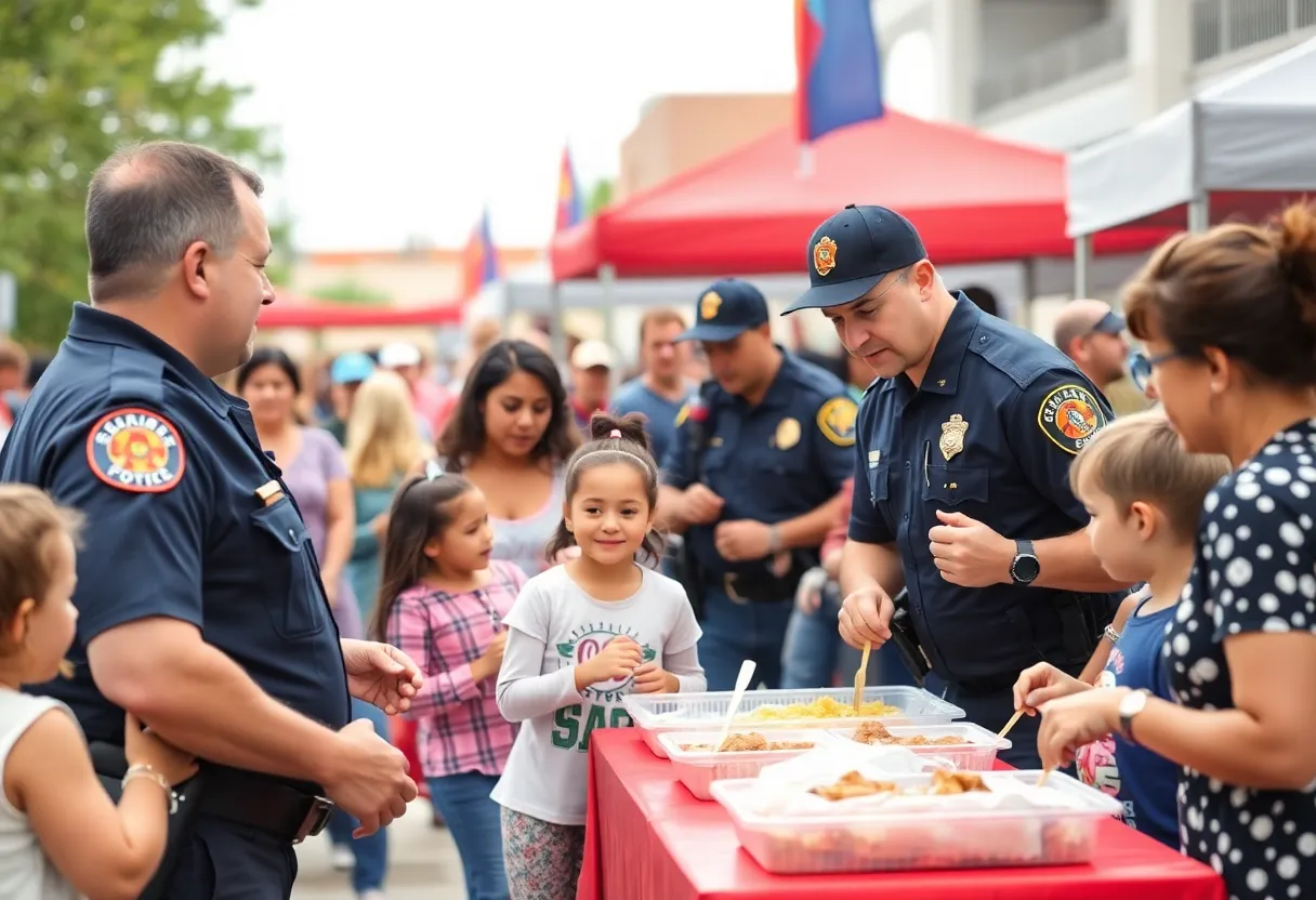 Families enjoying the National Night Out event with law enforcement in Williamsburg.