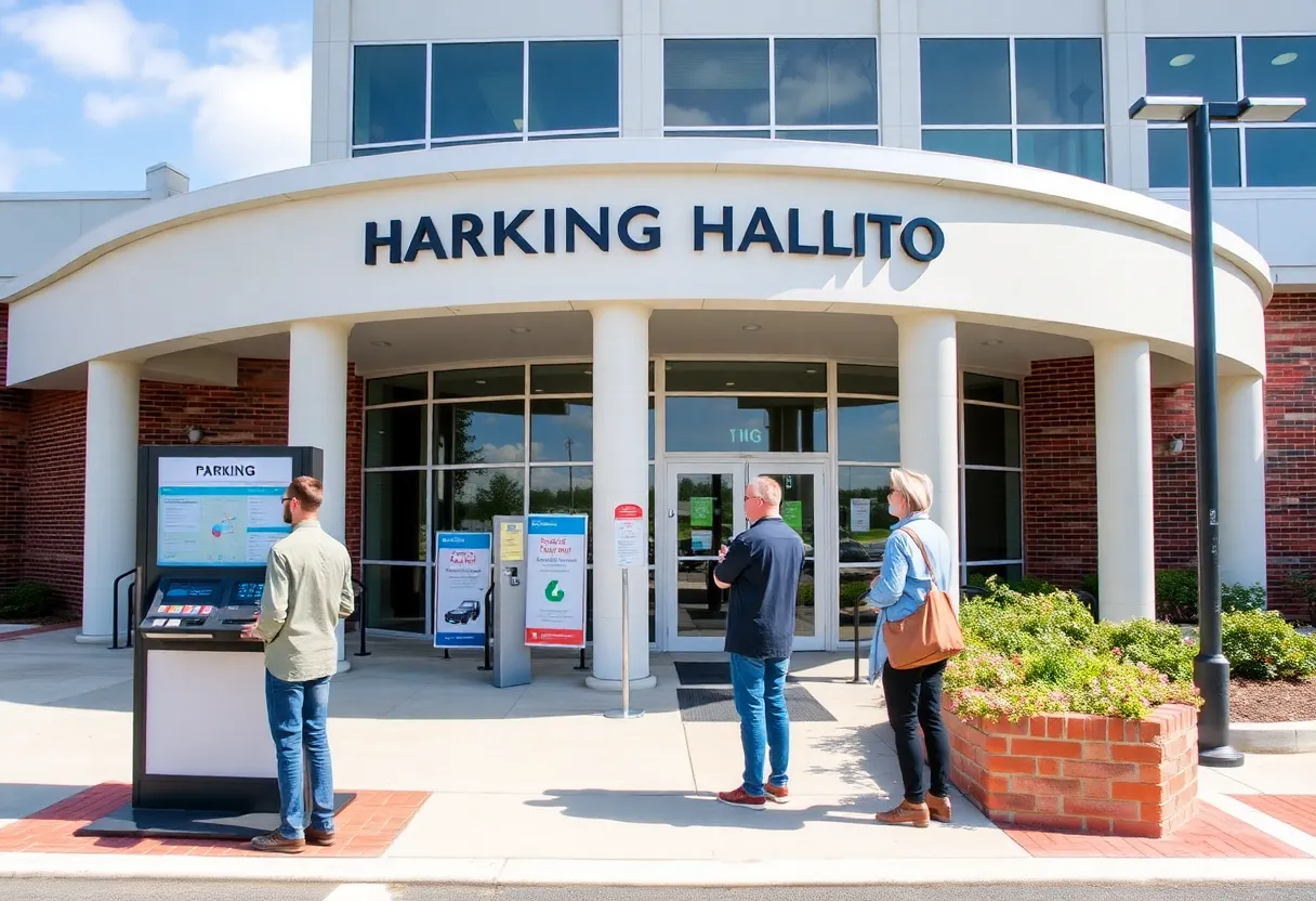 Kiosk for parking passes at the Williamsburg municipal building