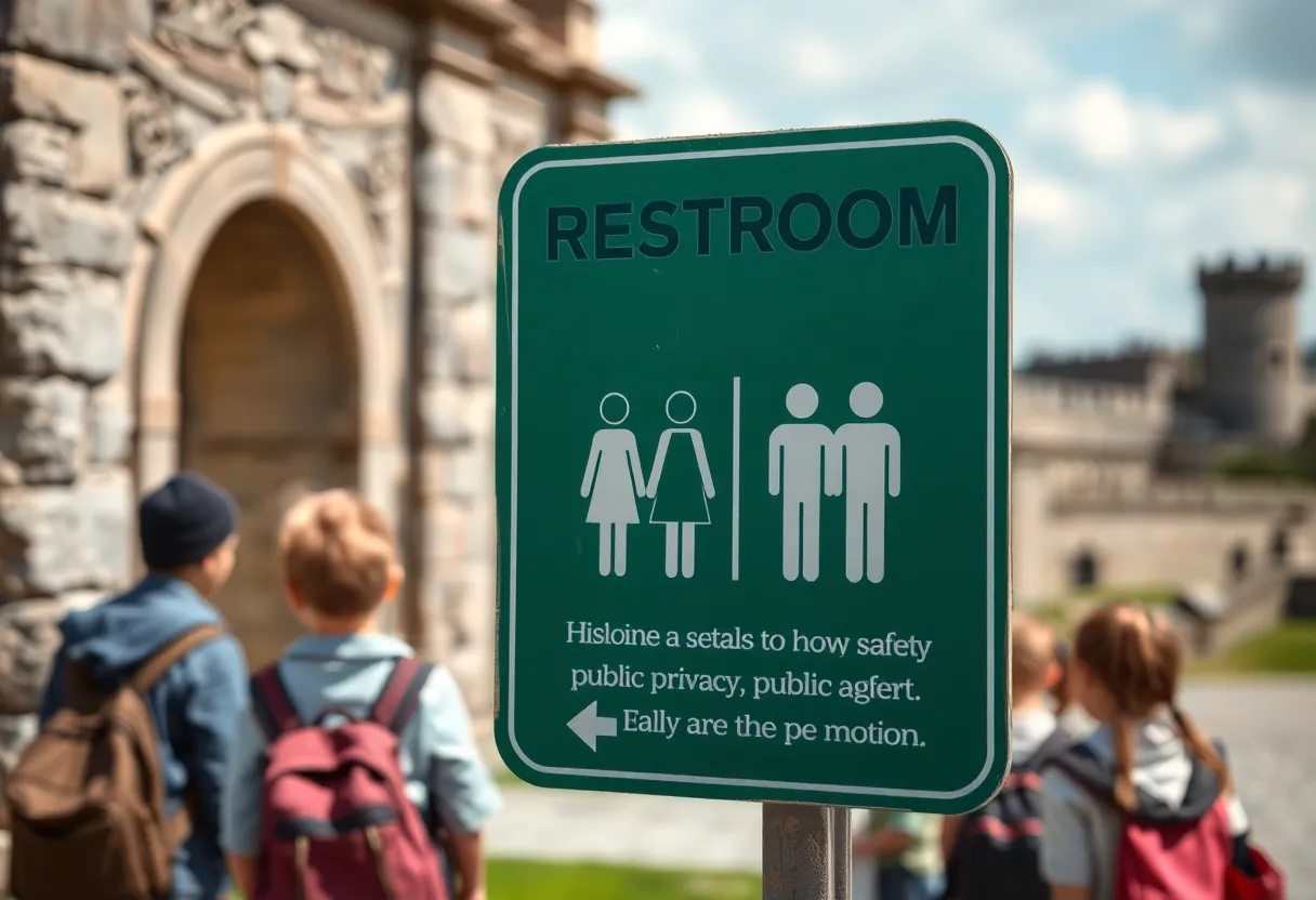 Public restroom sign in Colonial Williamsburg