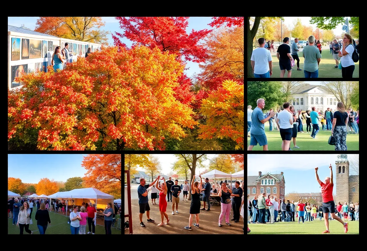 Collage of Williamsburg VA weekend events including art and fitness activities.