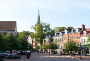 The charm of Williamsburg Virginia community with colonial architecture