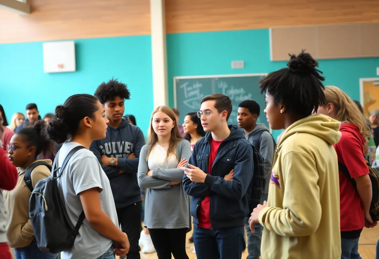 Teens engaging in discussions about mental health at a community event