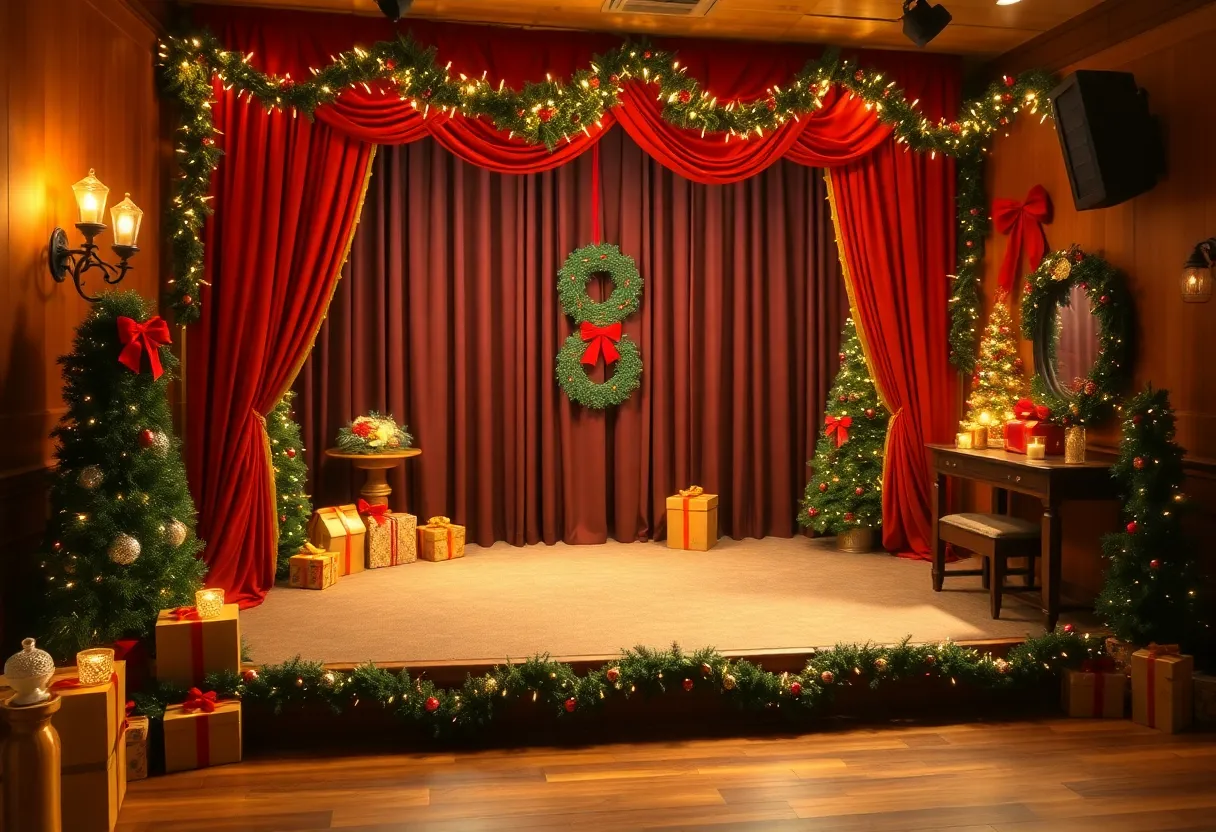 A cozy stage setting for A Christmas Carol performance.