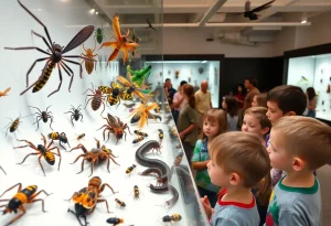 Families exploring insects at the Bug-tacular event.