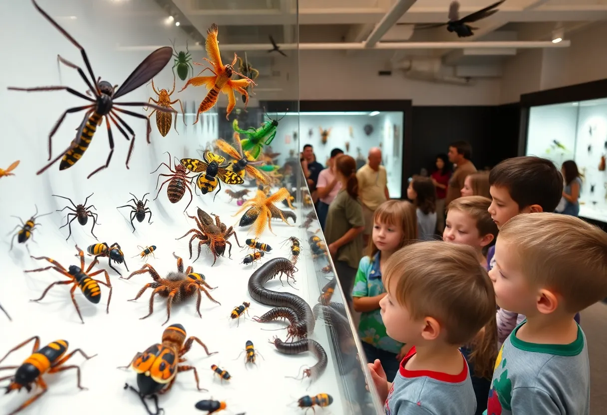 Families exploring insects at the Bug-tacular event.