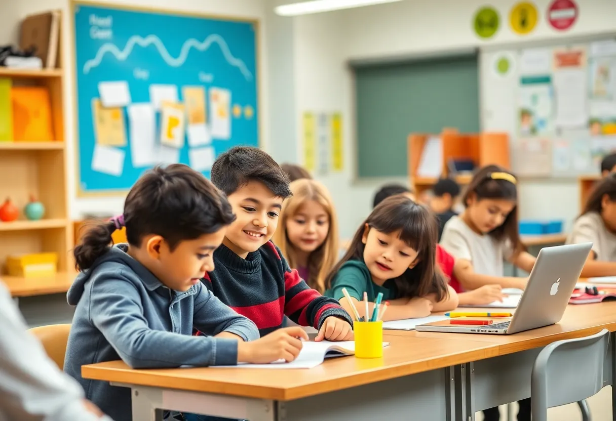 Diverse students learning in a modern classroom setting