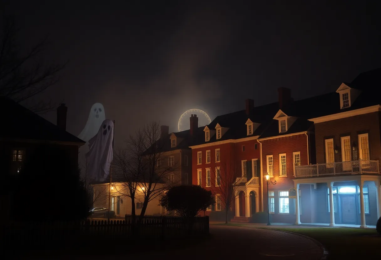 Spooky view of Colonial Williamsburg at night