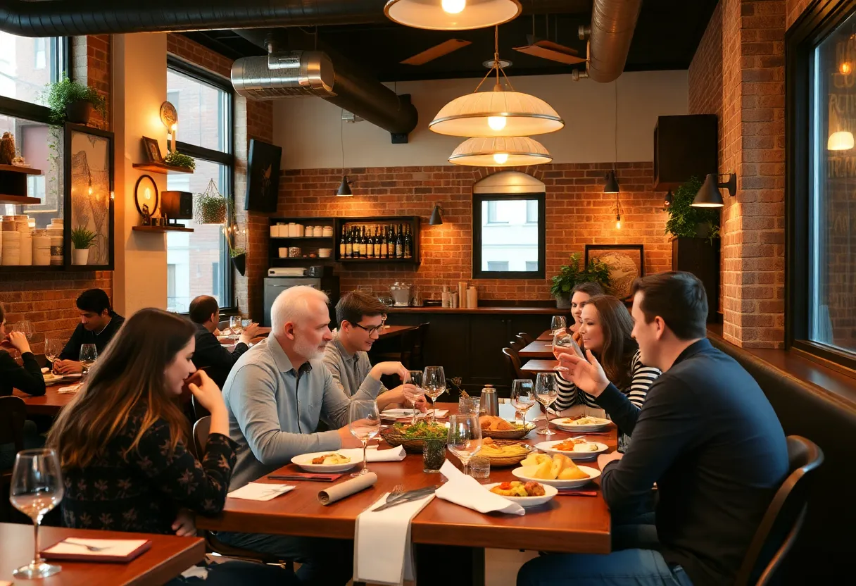 Community gathering in a restaurant setting in Williamsburg.