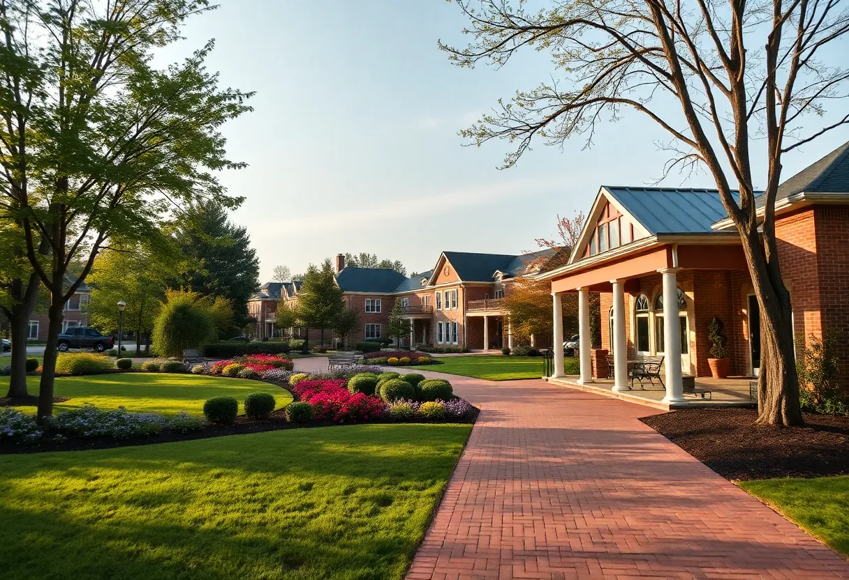 A peaceful Virginia park filled with trees and educational resources, representing community service.
