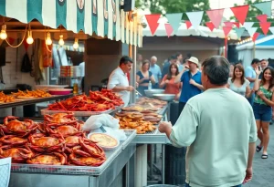 Festival-goers enjoying food and music at the CrabDaddy Seafood and Wine Festival