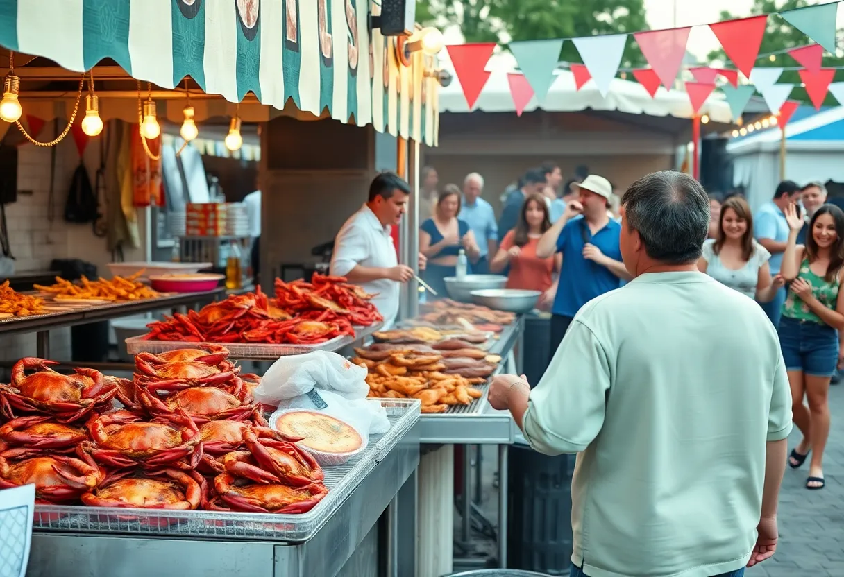 Festival-goers enjoying food and music at the CrabDaddy Seafood and Wine Festival