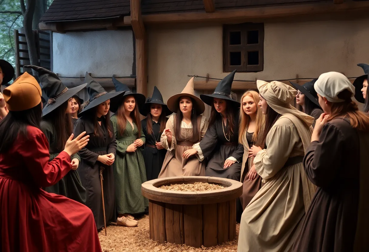 Participants in period costumes during the Cry Witch Trials reenactment