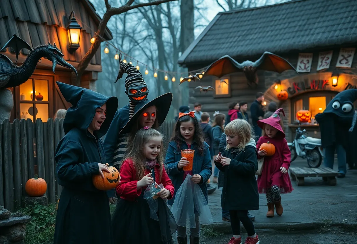 Families participating in Halloween activities at Jamestown Settlement