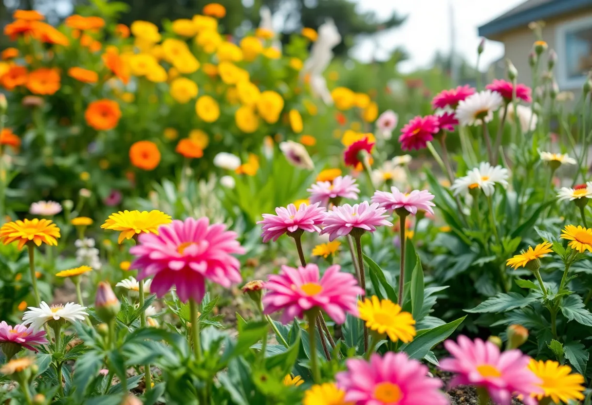 A peaceful garden filled with flowers, representing community and love.