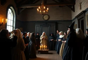 Reenactors performing at the Grace Sherwood Witch Trial in Williamsburg