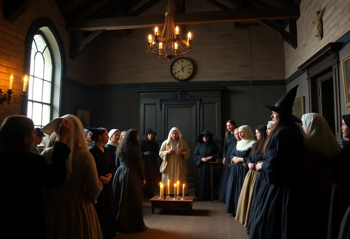 Reenactors performing at the Grace Sherwood Witch Trial in Williamsburg
