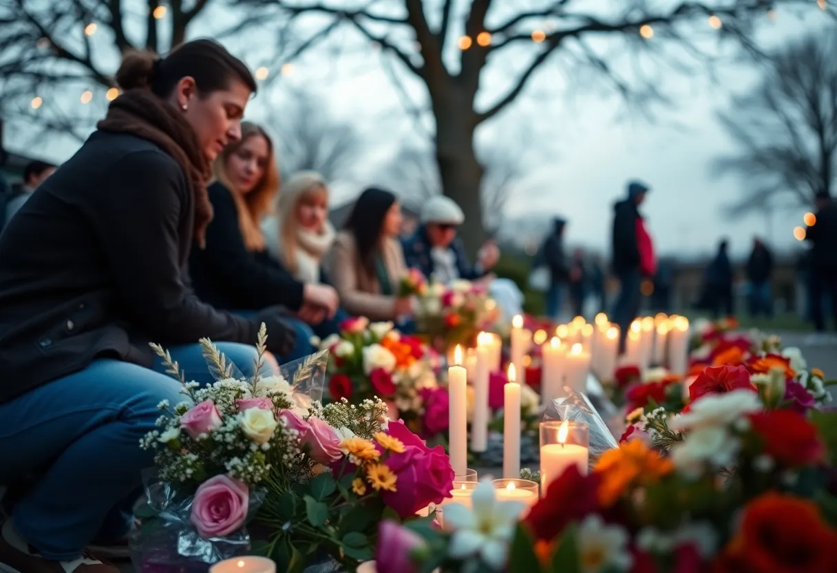 Memorial flowers and candles for Patricia Driscoll