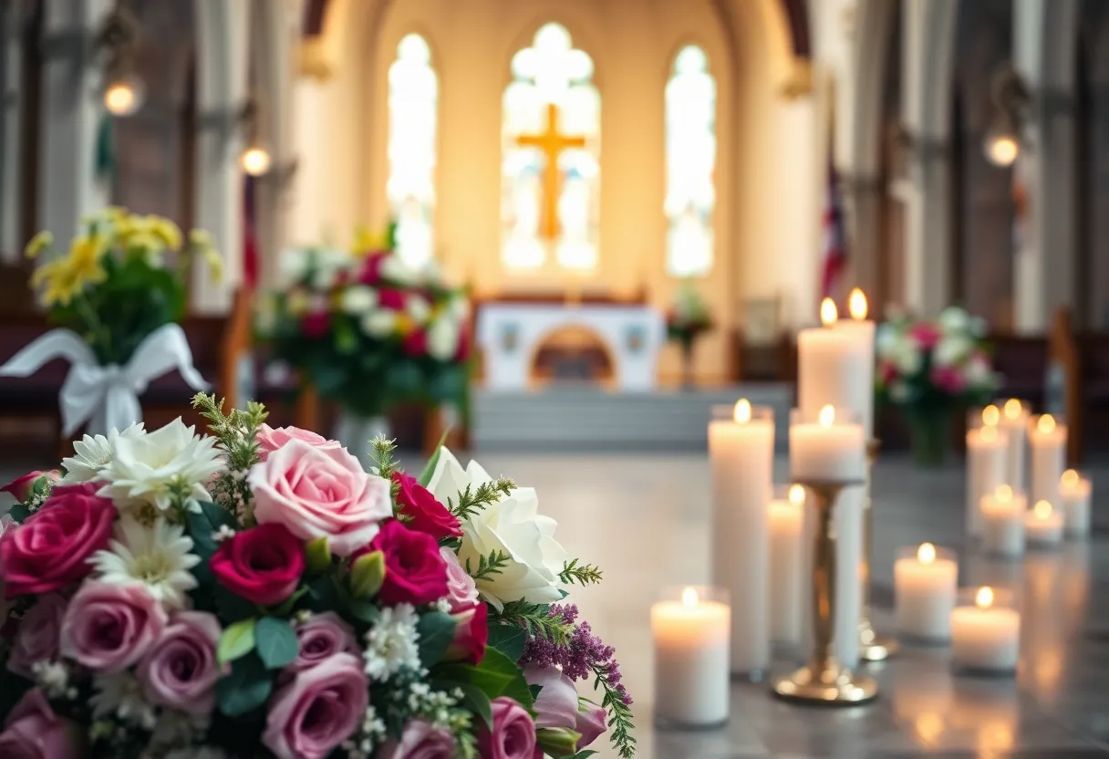 Flowers and candles at a memorial service for a U.S. Navy Captain.