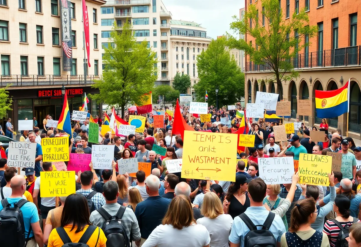 Diverse group of protesters at a peaceful demonstration