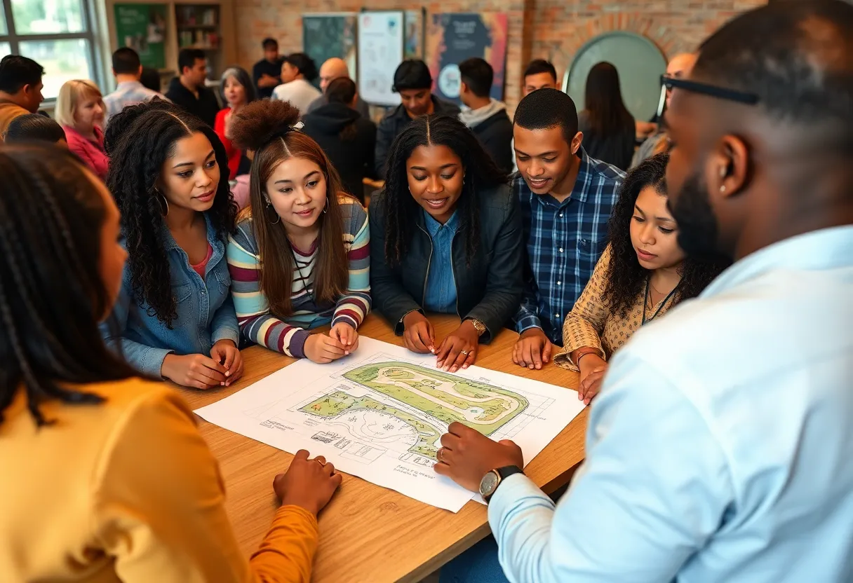Community members discussing Parks and Recreation plans