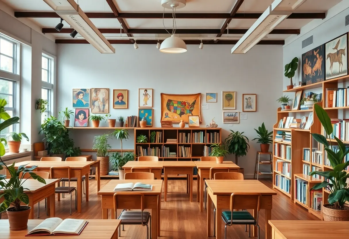 A peaceful classroom representing educational legacy.