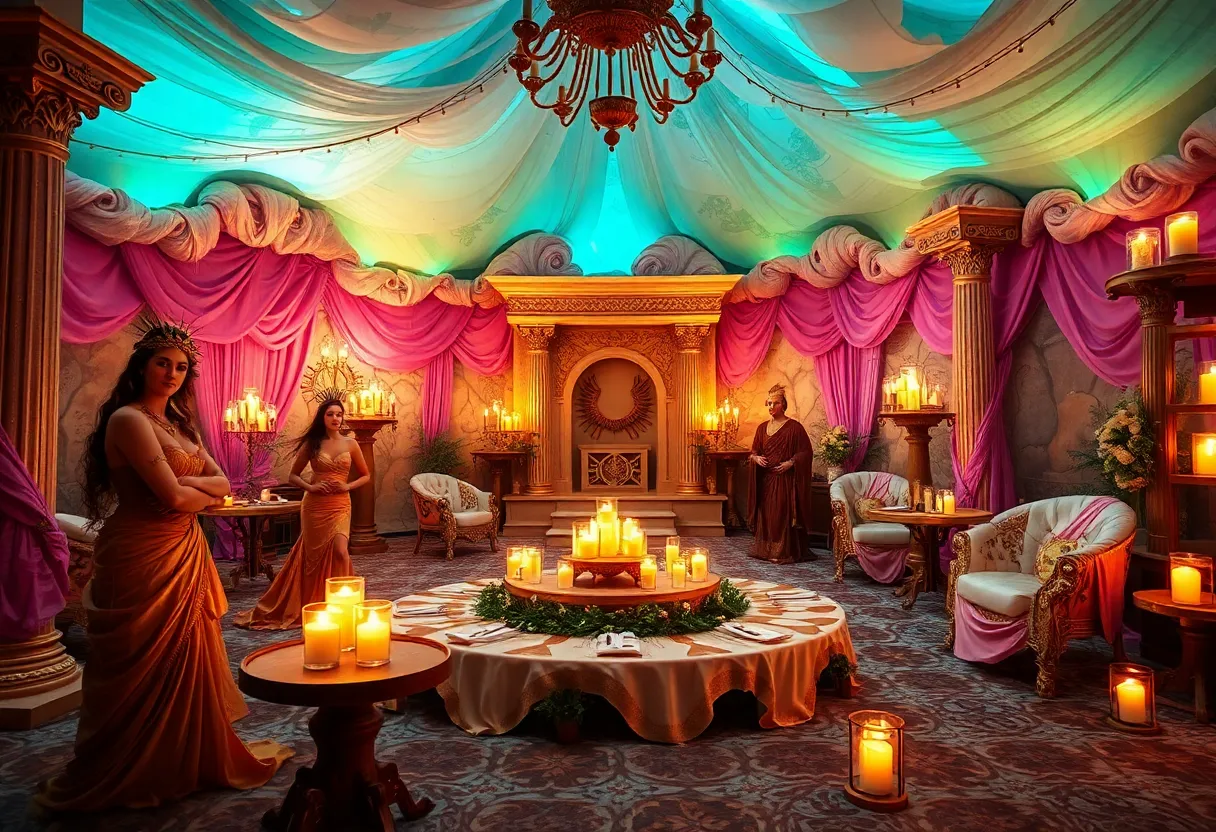 An immersive fantasy ball scene inspired by Greek mythology